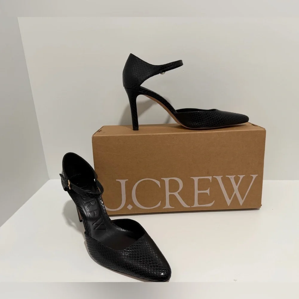 J. Crew Made-in-Spain Jules pumps in snake-embossed black leather CC063 $278 11